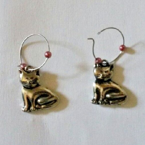 Cute silver tone loop dangle cat kittens earrings - Picture 4 of 4